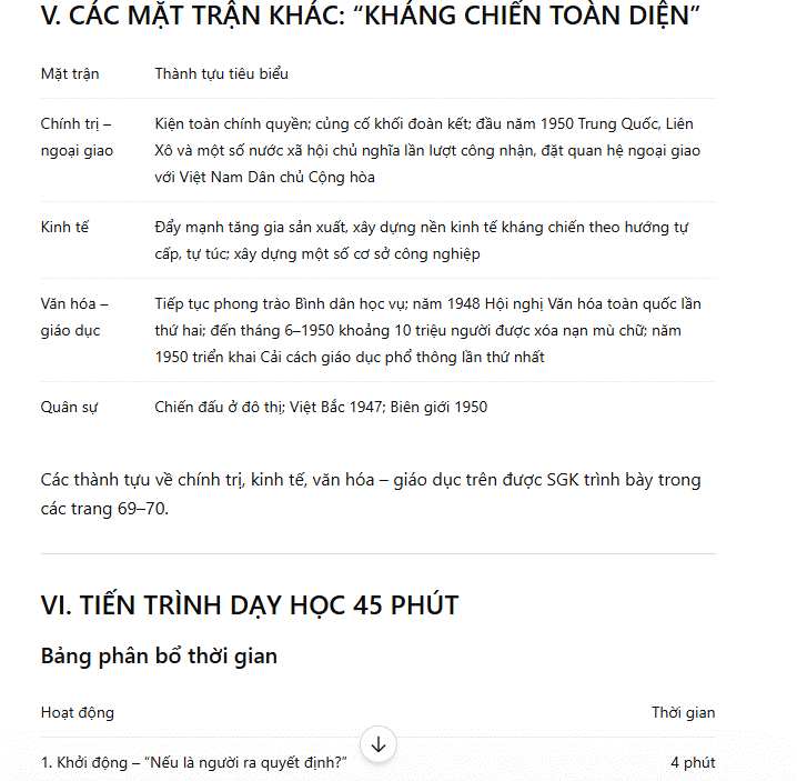 Triển khai bài giảng môn Sử