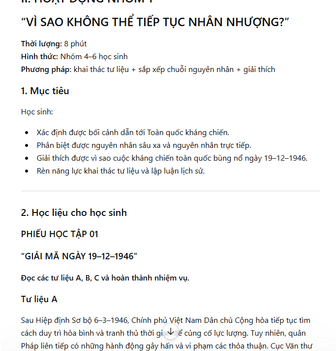 Prompt thiết kế học liệu môn Sử