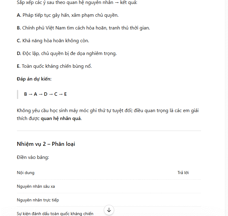 Câu lệnh thiết kế học liệu môn Sử