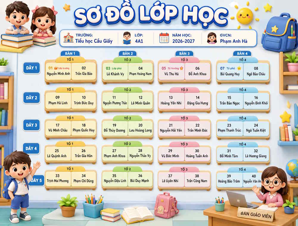 Sơ đồ lớp học Tiểu học