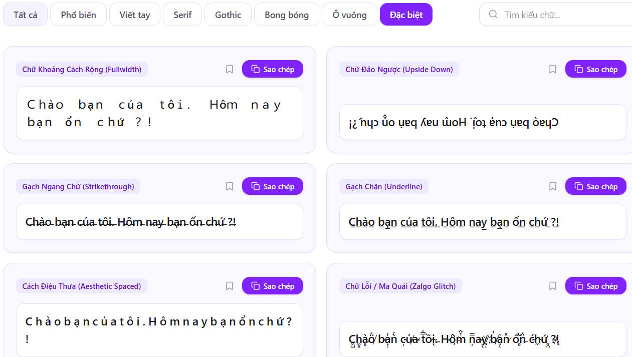 Chọn kiểu chữ muốn dùng