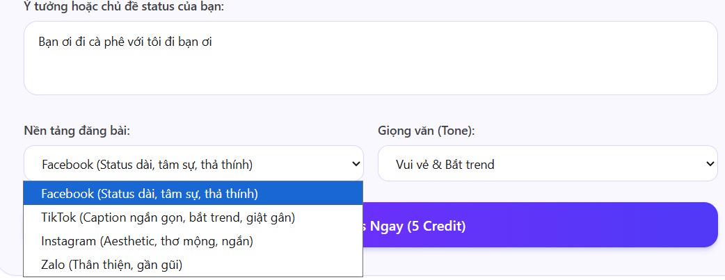 Nhập nội dung status trên FancyText Studio