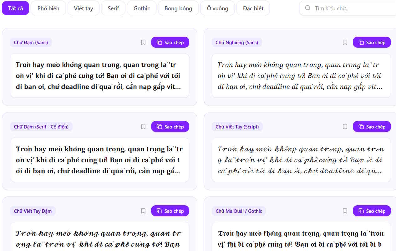 Chữ kiểu cho status trên FancyText Studio