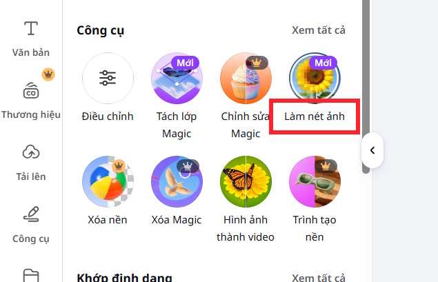 Công cụ làm nét ảnh trên Canva