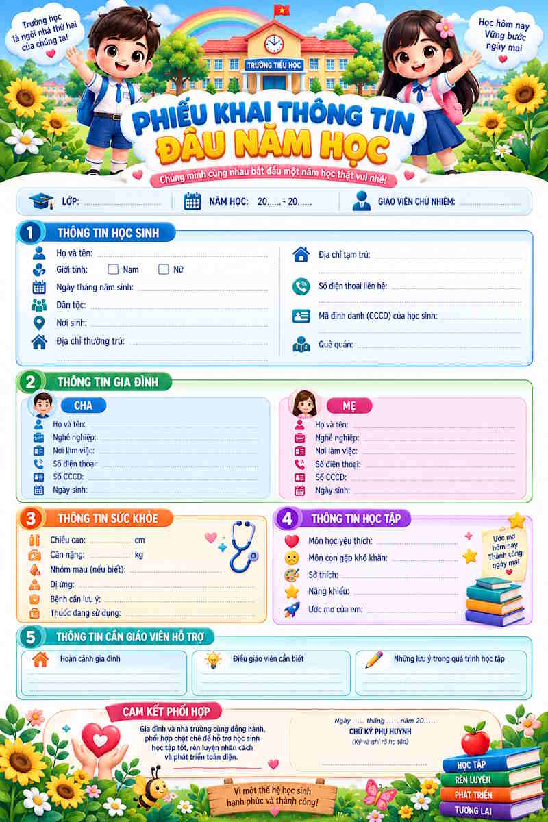 Prompt tạo phiếu kê khai thông tin Tiểu học