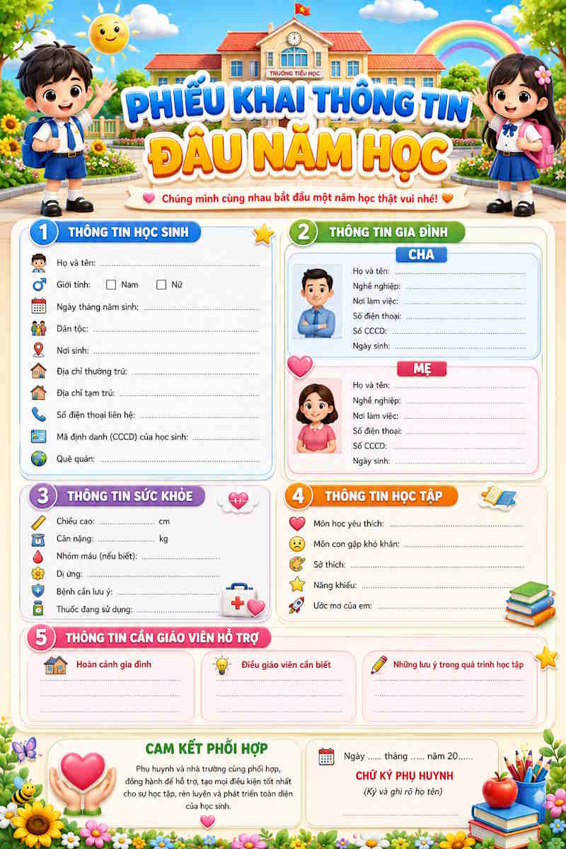 Mẫu phiếu kê khai thông tin