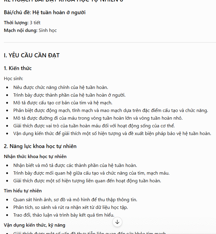 Câu lệnh thiết kế bài dạy môn KHTN