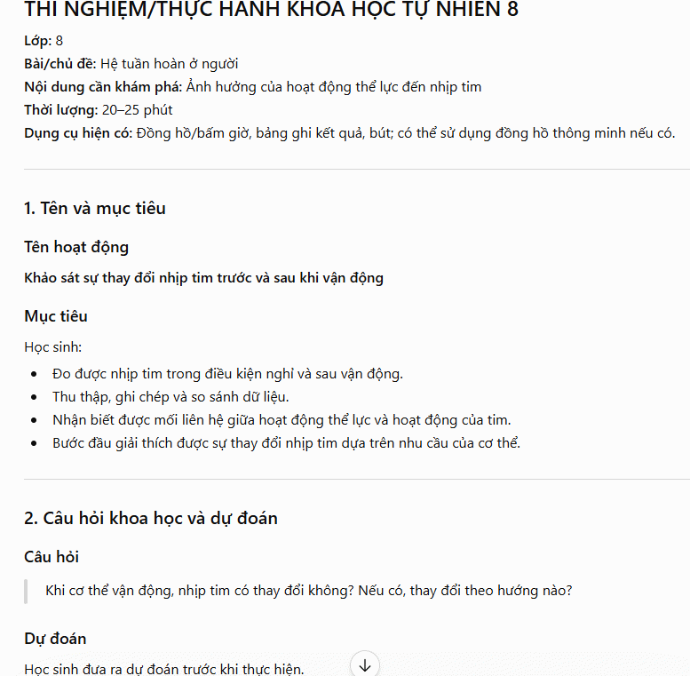 Prompt tạo thí nghiệm môn KHTN