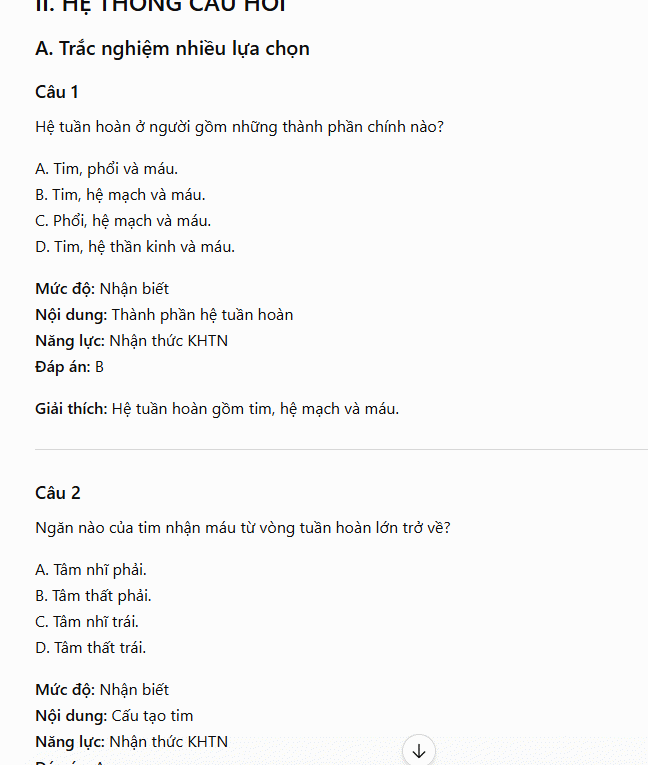Nội dung đánh giá môn KHTN
