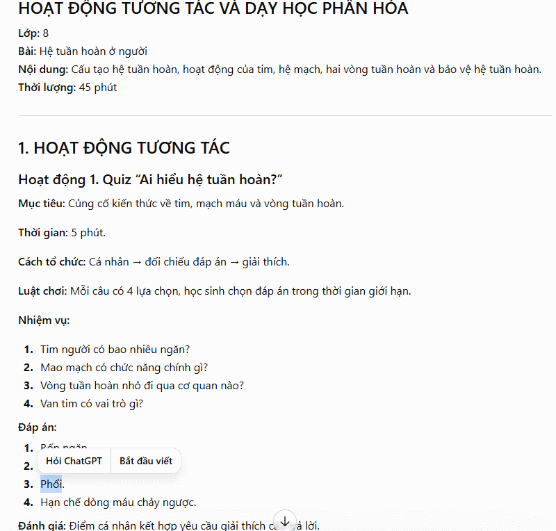 Thiết kế hoạt động tương tác môn KHTN