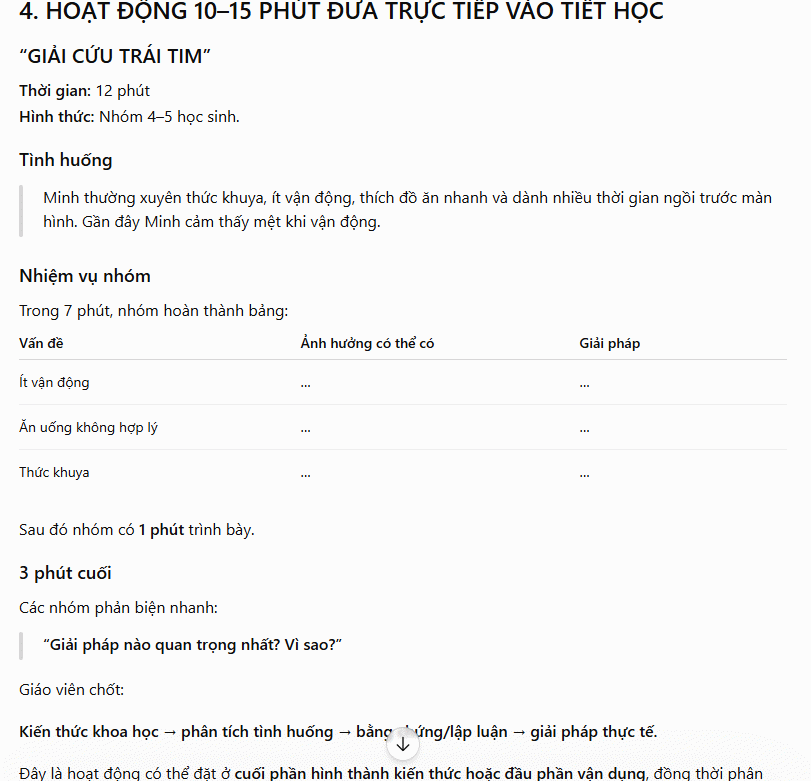 Hoạt động trong tiết học
