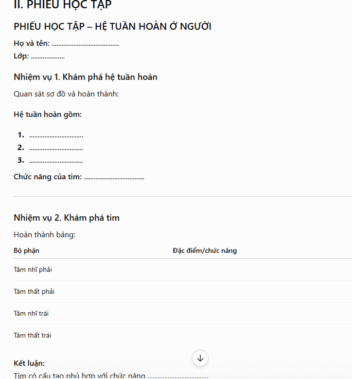 Phiếu học tập môn KHTN