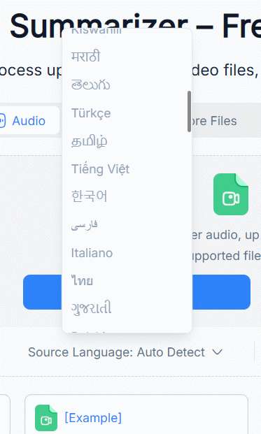 Chọn ngôn ngữ trong file âm thanh trên NoteGPT