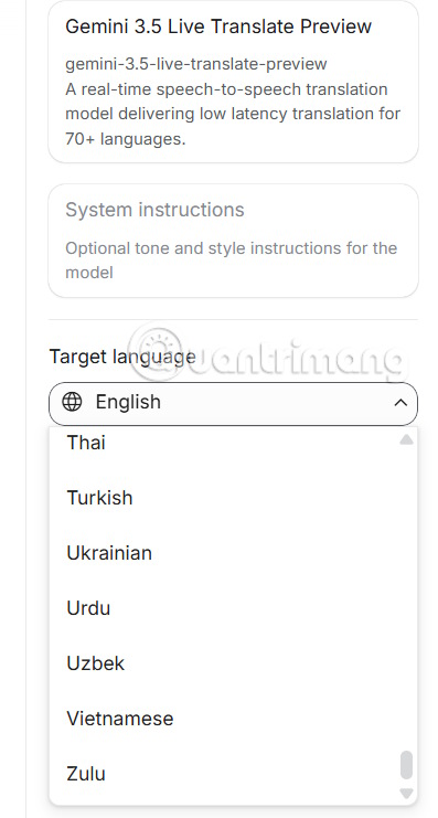 Chọn ngôn ngữ đầu ra trên Google AI Studio