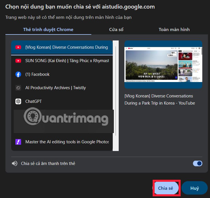 Chia sẻ trên Google AI Studio