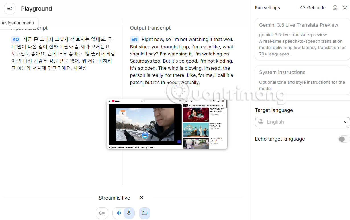 Dịch video trực tiếp trên Google AI Studio