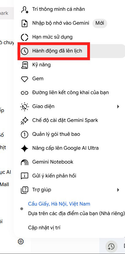 Hoạt động lên lịch Gemini PC