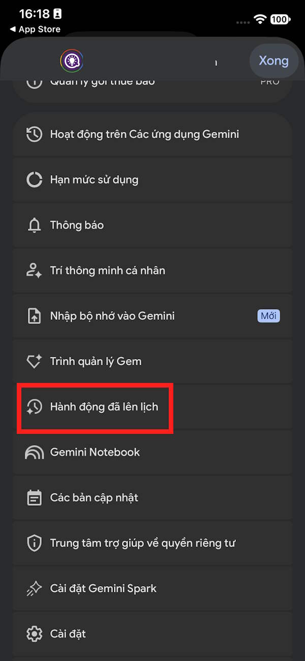 Hoạt động lên lịch trên Gemini