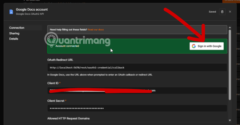 google docs kết nối n8n