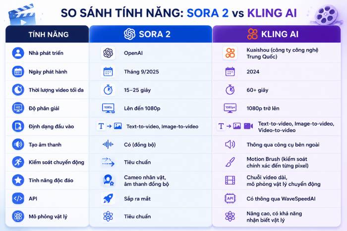 So sánh tính năng của Sora 2 và Kling AI