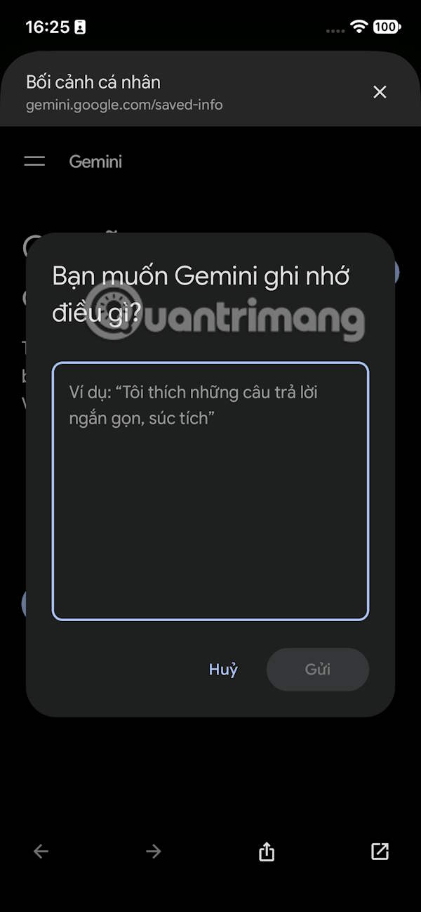 Nhập nội dung chỉ dẫn trên Gemini