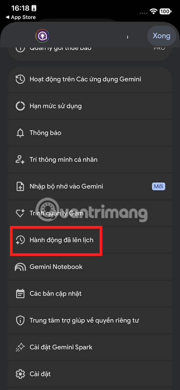Hành động lên lịch trên Gemini