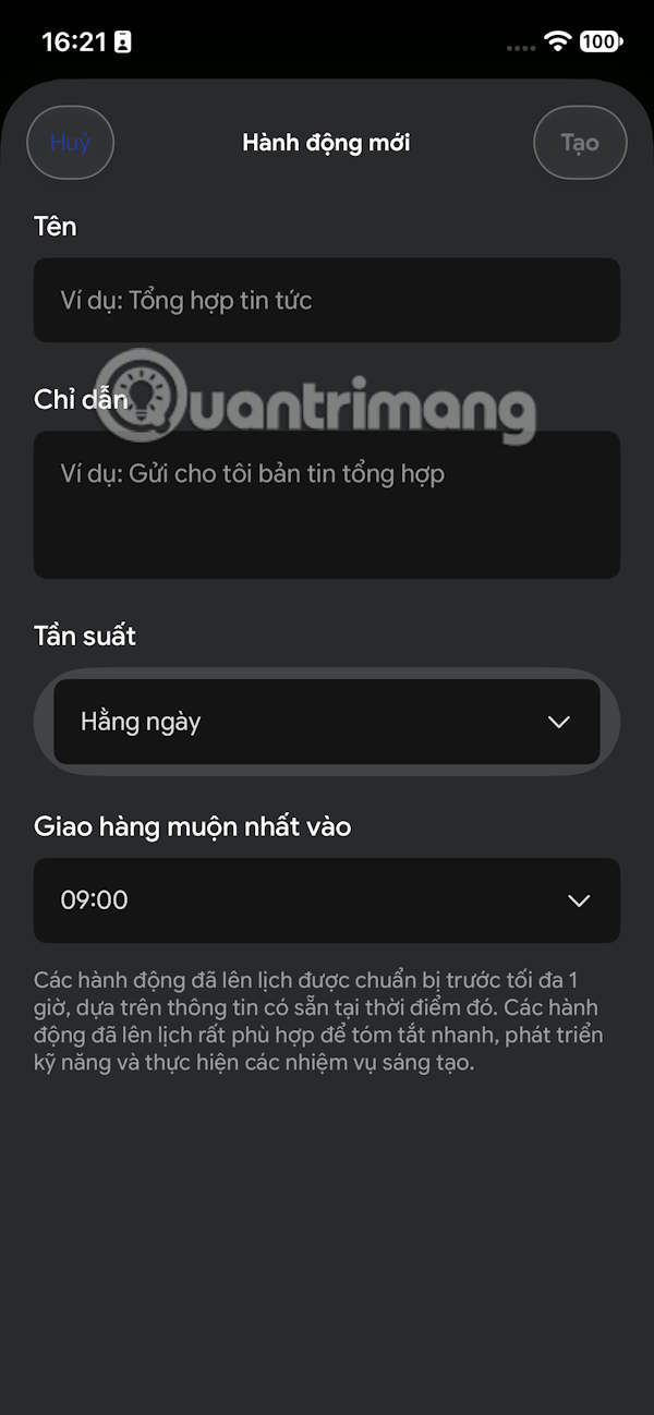 Nhập nội dung hành động trên Gemini