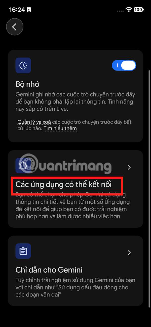 Các ứng dụng kết nối trên Gemini