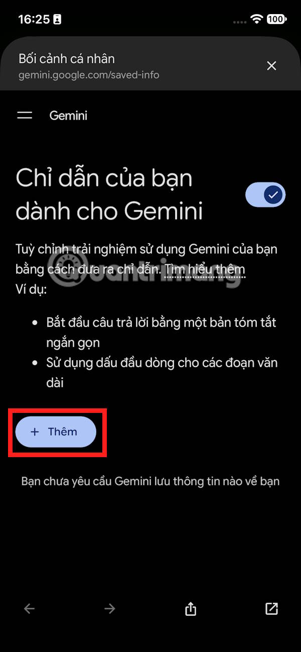 Thêm chỉ dẫn trên Gemini