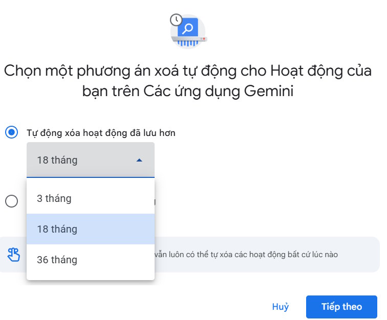 Tự động xóa hoạt động của bạn trên Gemini