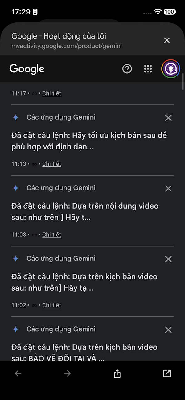 Nội dung hoạt động trên Gemini