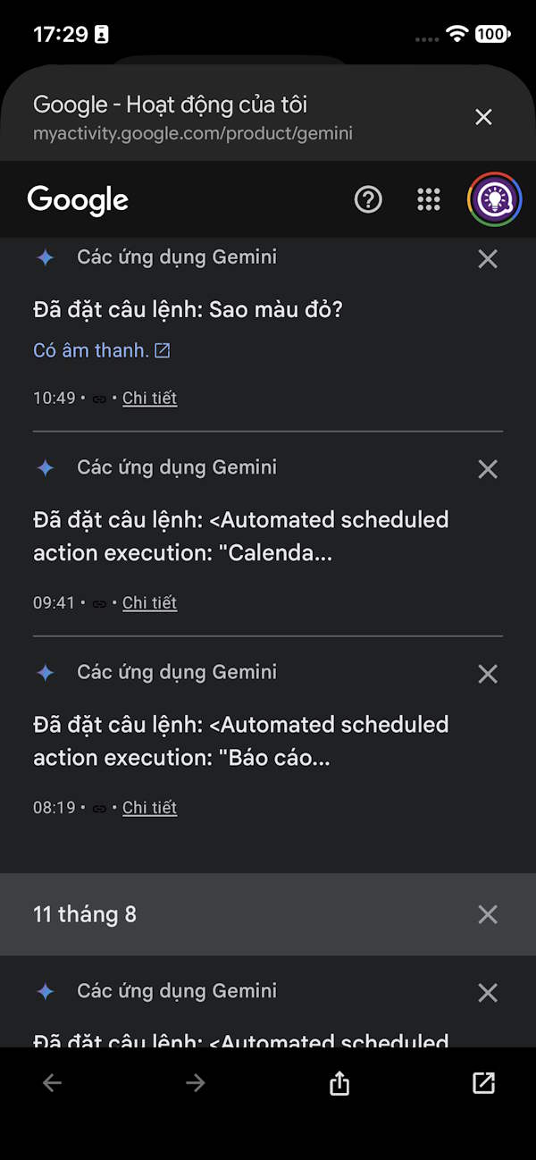 Chi tiết hoạt động trên Gemini