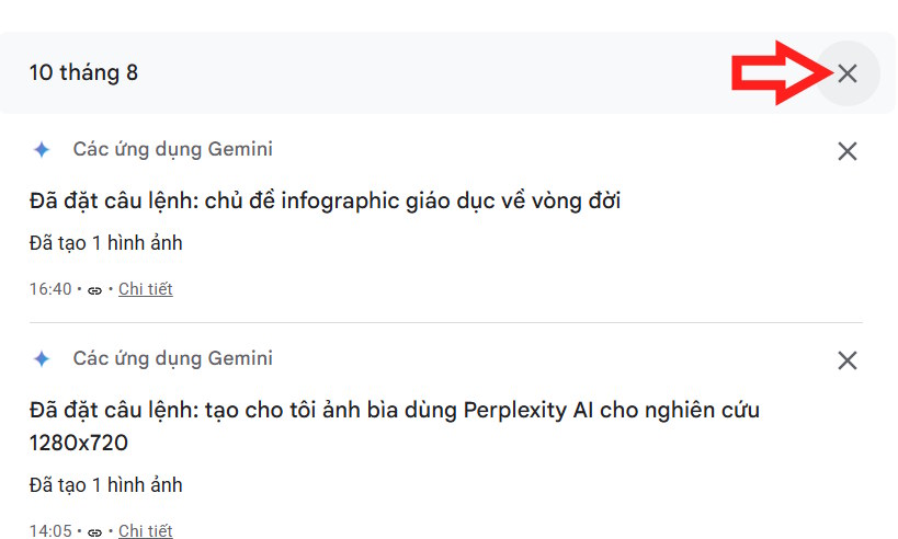 Xóa hoạt động theo ngày trên Gemini