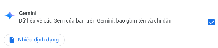 Tải dữ liệu Gemini Gems trên Google Takeout