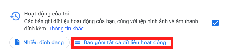 Hoạt của bạn trên Google Takeout