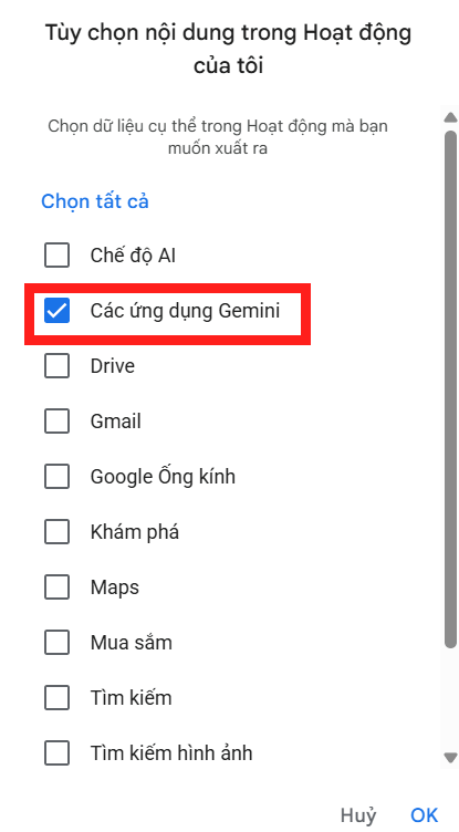 Tải ứng dụng Gemini trên Google Takeout