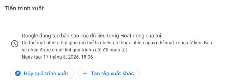 Thanh tiến trình xuất dữ liệu Gemini
