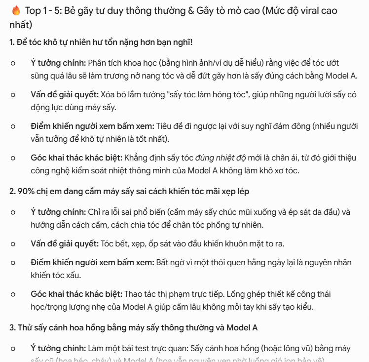 Câu lệnh tìm ý tưởng video