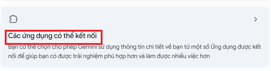 Các ứng dụng có thể kết nối trên Gemini