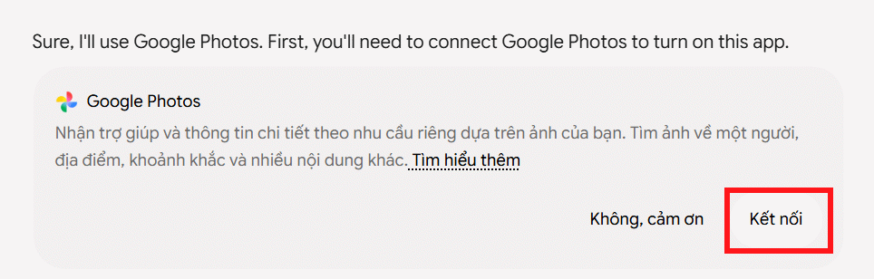 Yêu cầu kết nối ứng dụng trên Gemini