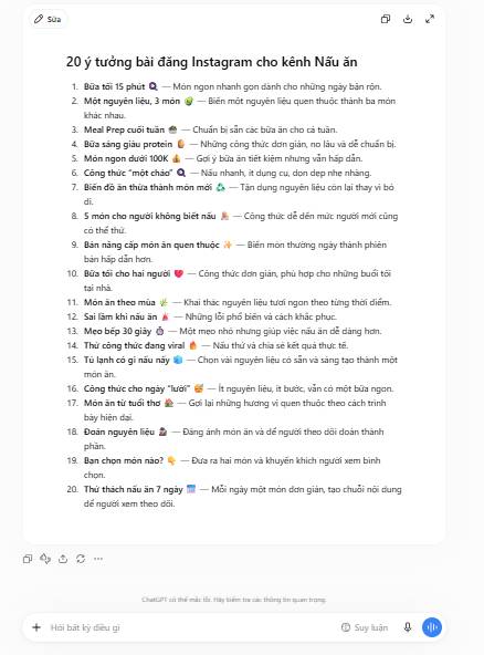 ChatGPT tạo ý tưởng cho bài đăng Instagram