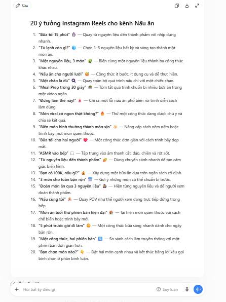 ChatGPT tạo ý tưởng cho Instagram Reels
