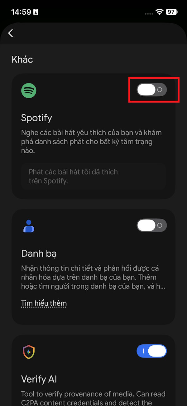 Bật Spotify với Gemini