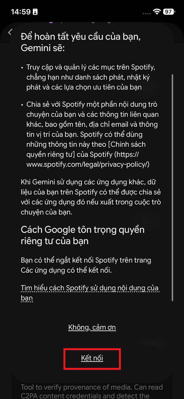 Kết nối Spotify với Gemini