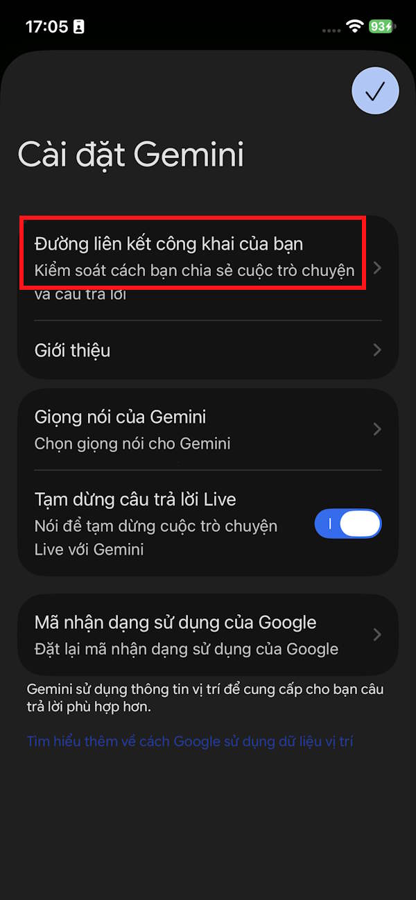 Truy cập link chia sẻ trên Gemini điện thoại