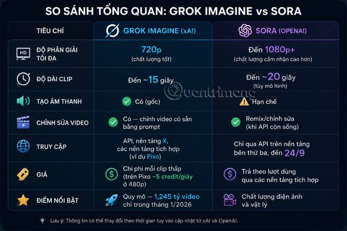 Bảng tổng quan Grok Imagine và Sora