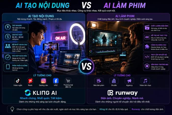 Lựa chọn Kling AI hoặc Runway dựa theo nhu cầu sử dụng của bản thân