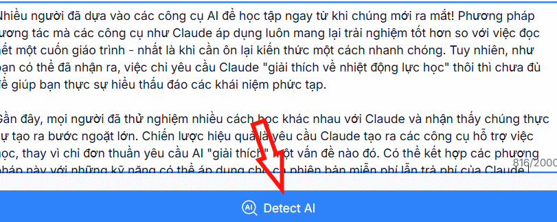 Kiểm tra văn bản trên NoteGPT AI Detector