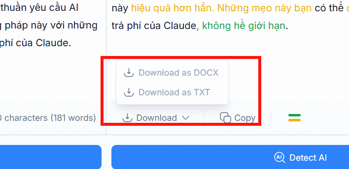 Tải văn bản mới trên NoteGPT AI Detector