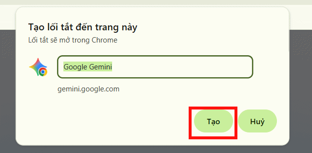 Lối tắt trang web Gemini trên Chrome 